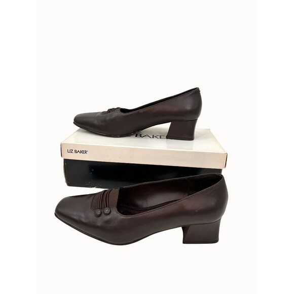 VTG LIZ BAKER RITA BROWN LEATHER COMFORT BLOCK HEEL DRESS SHOE PUMP W/ ORIG BOX - Picture 2 of 8